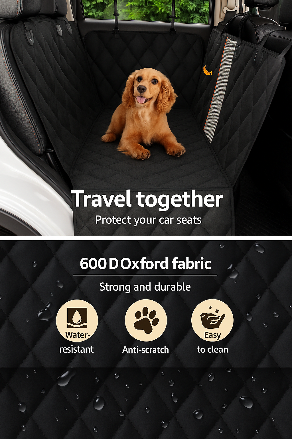 Premium Dog Car Seat Cover – Hammock, Bench & Boot Modes