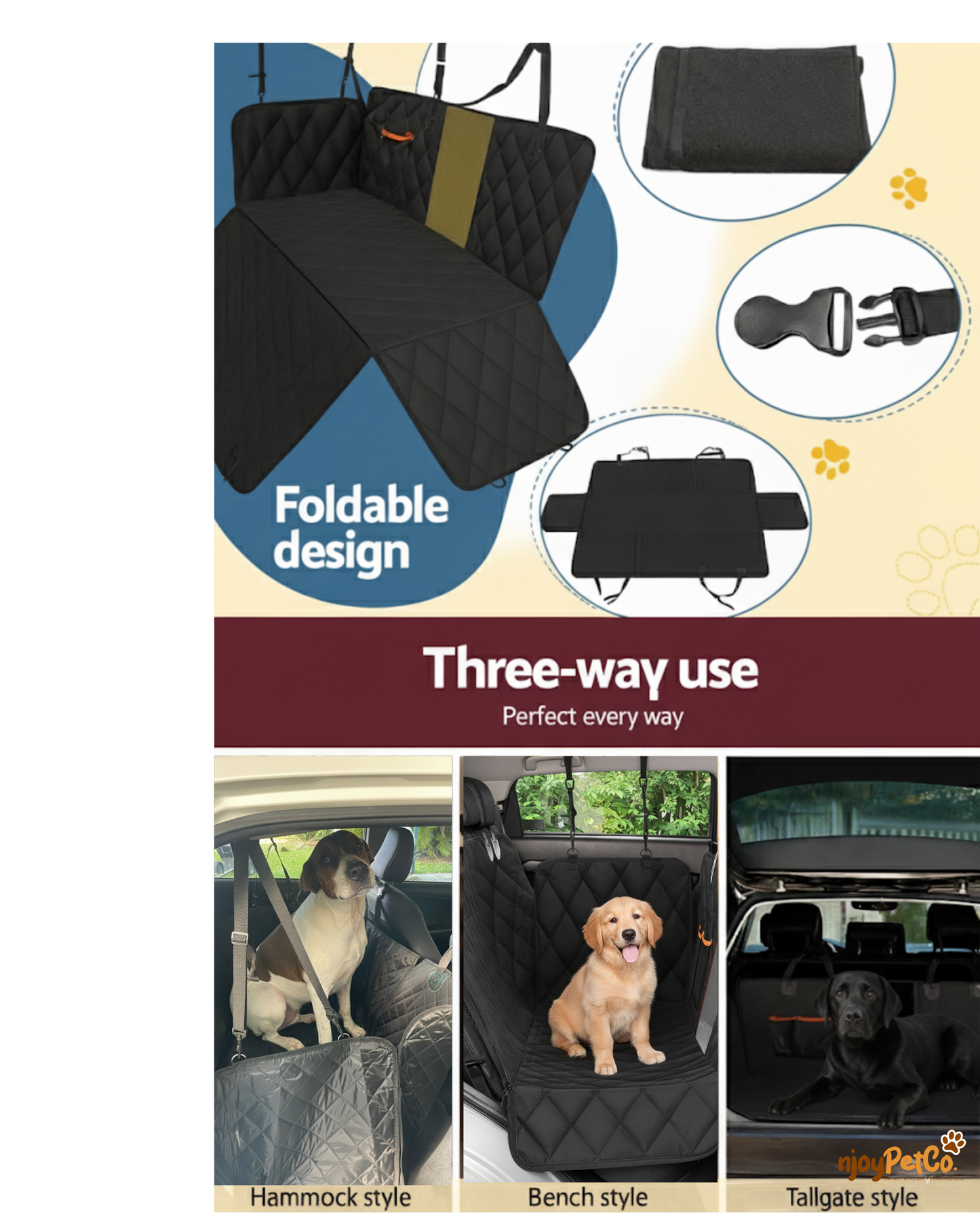 Premium Dog Car Seat Cover – Hammock, Bench & Boot Modes
